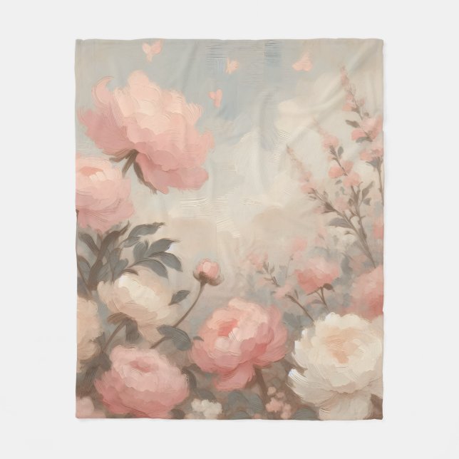 Romantic Pastel Valentine Bouquet Fleecefilt (Framsidan)