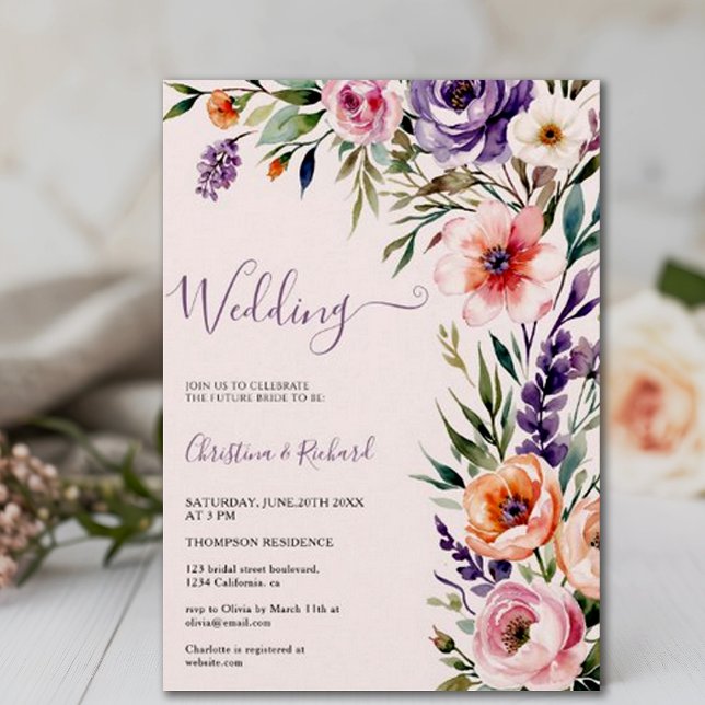 Romantic Pastel Wildblomma Vår bröllop Inbjudningar (Skapare uppladdad)