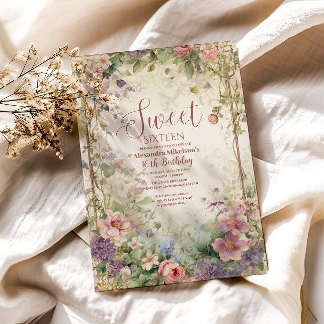 Romantic Pastel Wildblommor Sweet 16 Inbjudningar (Skapare uppladdad)