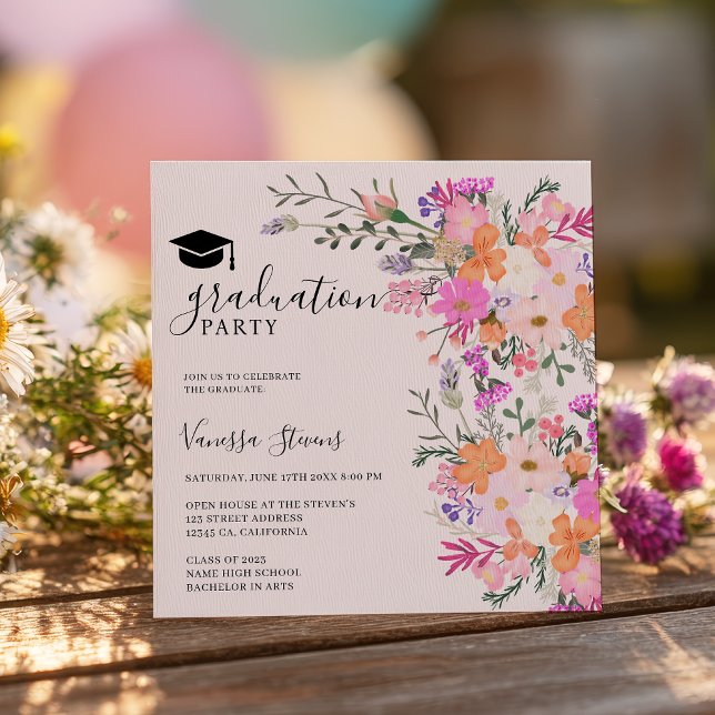 Romantic pastel wildflowers spring graduation inbjudningar (Romantic pastel wildflowers spring graduation invitation)