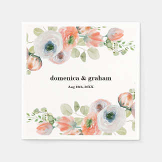 Romantic Peach Coral Floral Wedding  Pappersservett