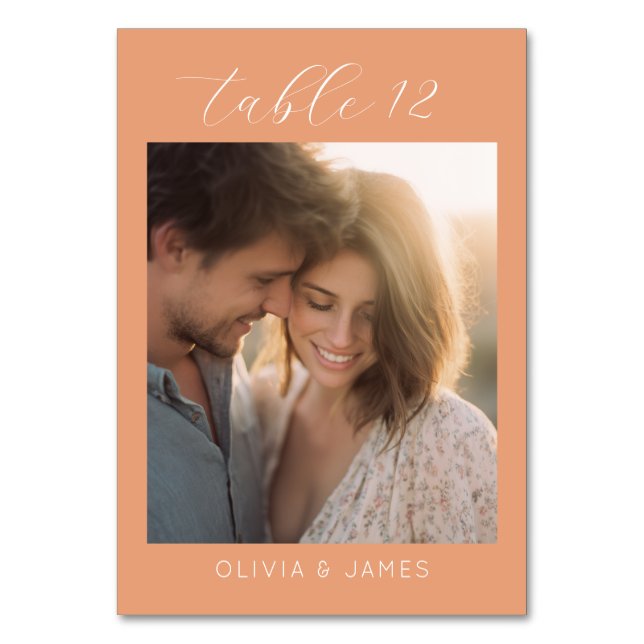 Romantic Peach Elegant Photo Bordsnummer (Framsidan)