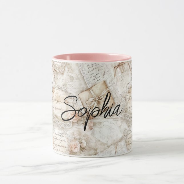 Romantic Peach Floral Letters Mugg (Center)