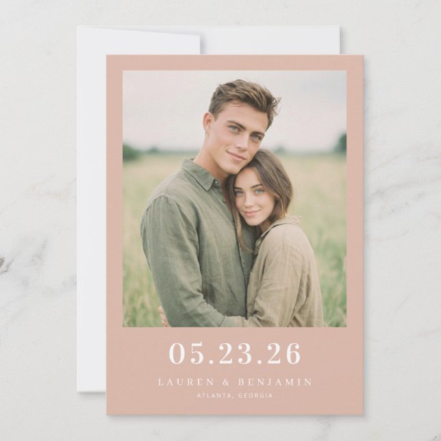 Romantic Peach Minimalist Photo Spara Datumet (Framsida)