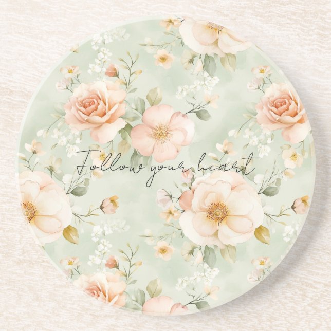 Romantic Peach Mint Roses Floral Underlägg (Framsidan)