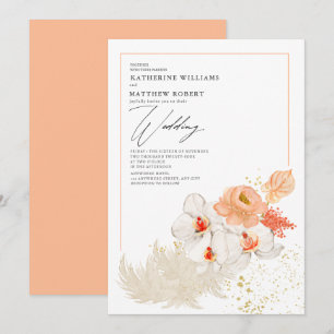 Romantic Peach Pampas Grass Blommigt Boho Summer Inbjudningar
