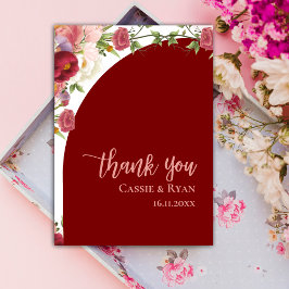 Romantic Peach Red Blommigt Arch Bröllop Tack Vykort