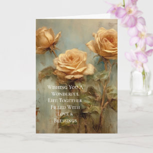Romantic Peach Ro Blommigt Bröllop Kort