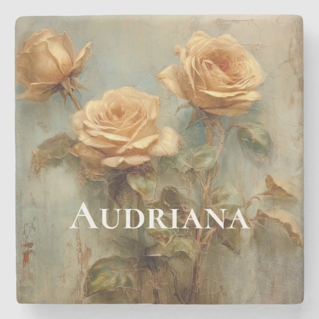 Romantic Peach Ro Blommigt Möhippa Stenunderlägg (Framsidan)