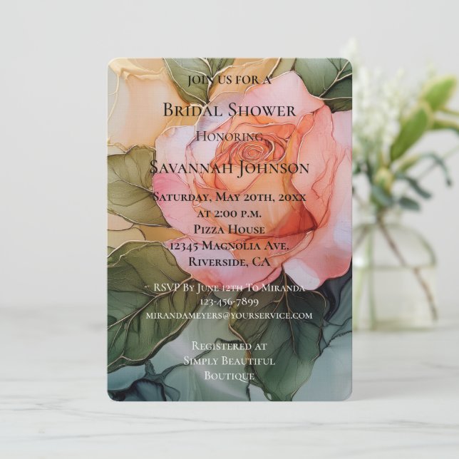 Romantic Peach Rose Floral Bridal Shower Inbjudningar (Stående Fram)