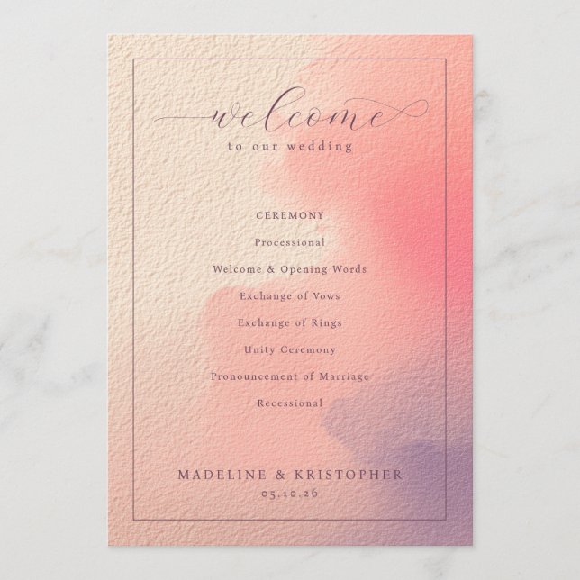 Romantic Peach Wedding Ceremony Schedule Program (Framsida)