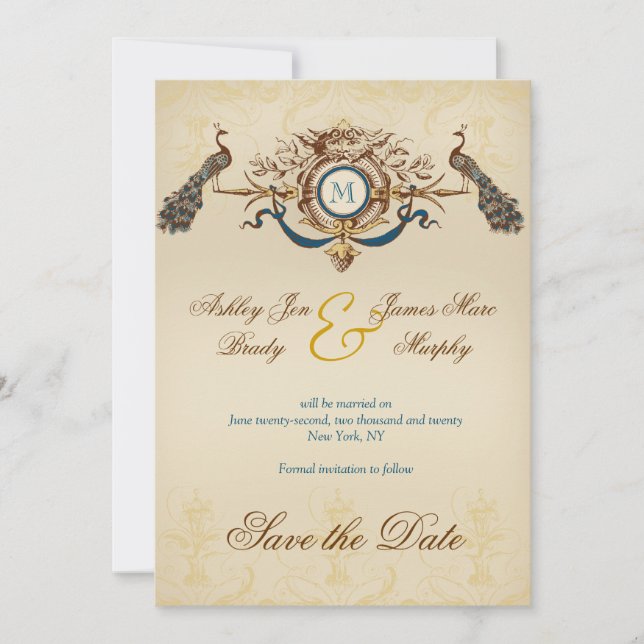 Romantic Peacock Spara datum meddelande (Framsida)