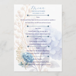 Romantic Pearl Hydrangea Blue Waterercolor Bröllop Meny