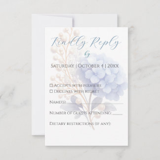 Romantic Pearl Hydrangea Blue Waterercolor Bröllop OSA Kort