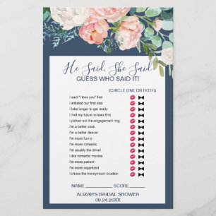 Romantic Peonies Blue Han sa att hon sa att spel Flygblad