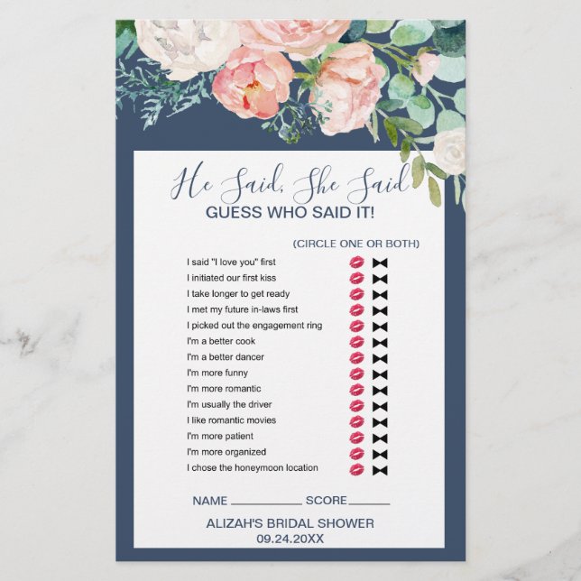 Romantic Peonies | Blue Han sa att hon sa att spel Flygblad (Framsidan)