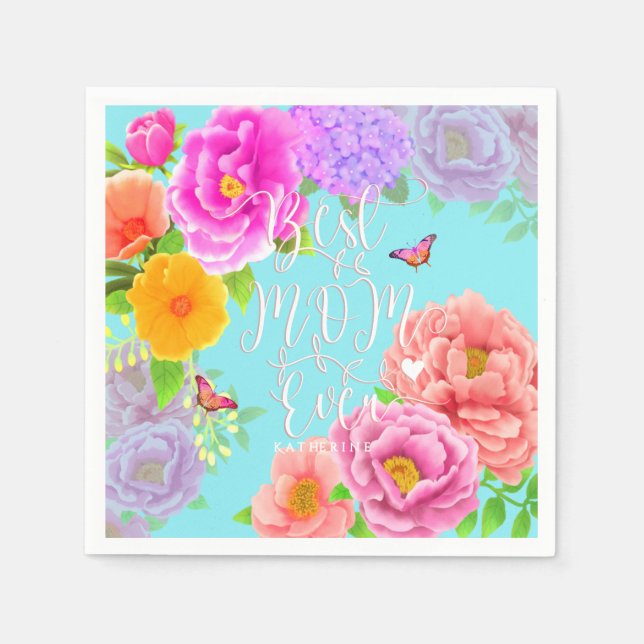 Romantic Peonies Garden Blue Best Mamma Pappersservett (Framsidan)