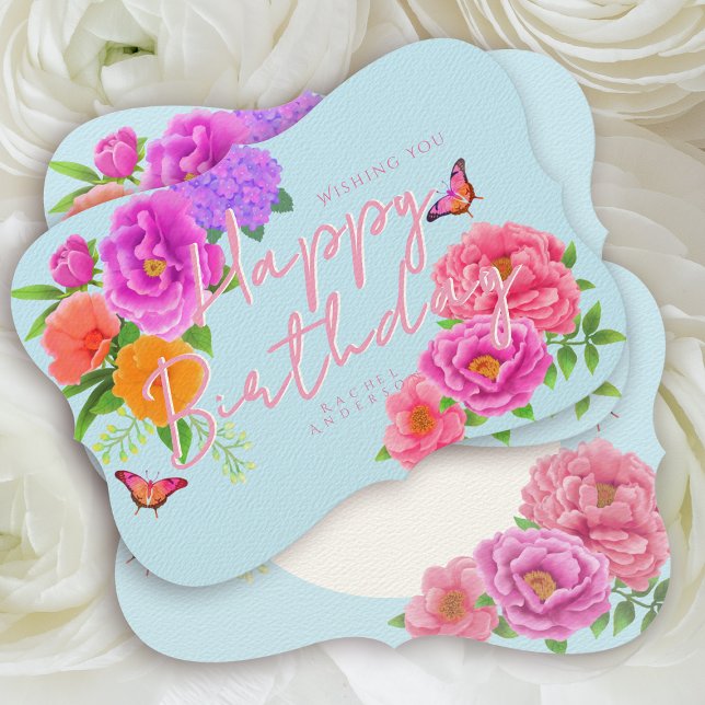 Romantic Peonies Garden Blue Birthday (Romantic Peonies Garden Blue Birthday Card Design. Suitable for Flower Lovers.)