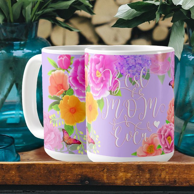 Romantic Peonies Garden Lila Best Mamma Kaffemugg (Romantic Peonies Best Mom Ever Purple Coffee Mug.)