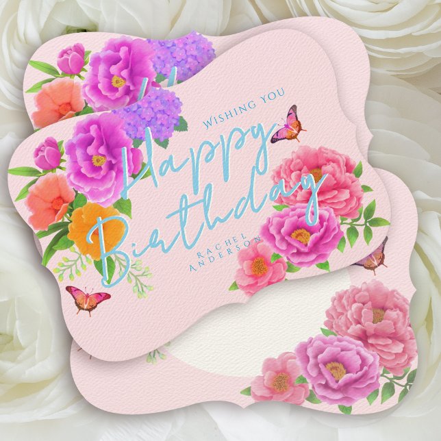 Romantic Peonies Garden Rosa Birthday (Romantic Peonies Garden Pink Birthday Card Design. Suitable for Flower Lovers.)
