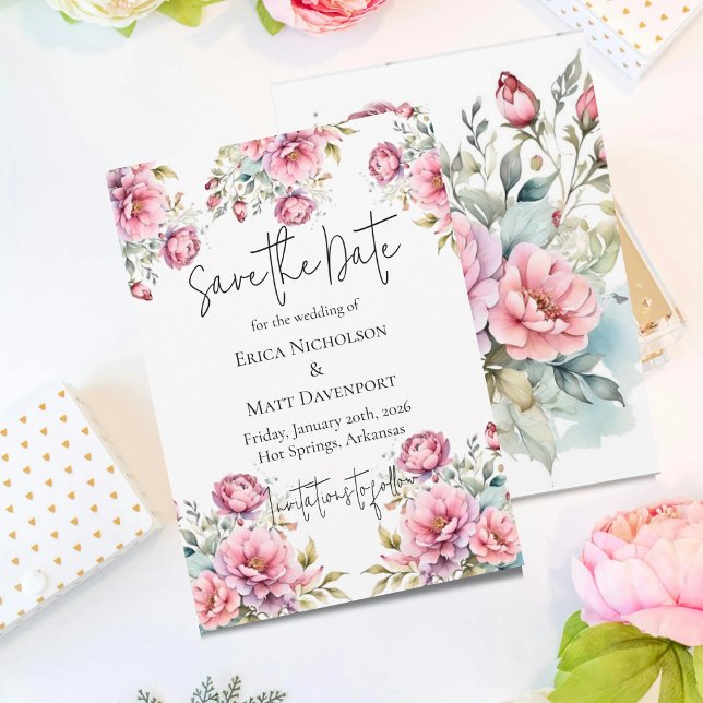 Romantic Peonies Wedding Save the Date Spara Datumet (Skapare uppladdad)