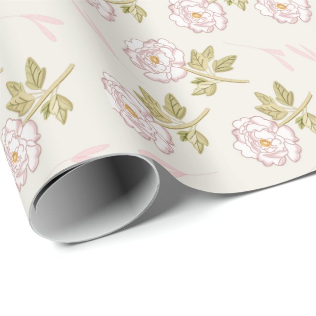 Romantic Peony Blommigt Wrapping Papper Presentpapper (Rullad Hörn)