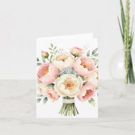 Romantic Peony Bouquet with Diamond Ring Anteckningskort
