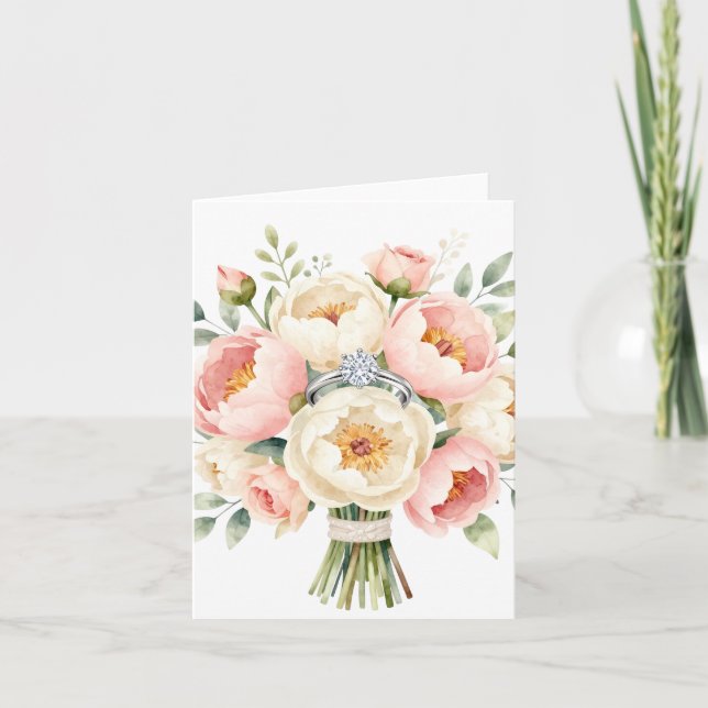 Romantic Peony Bouquet with Diamond Ring Anteckningskort (Framsida)