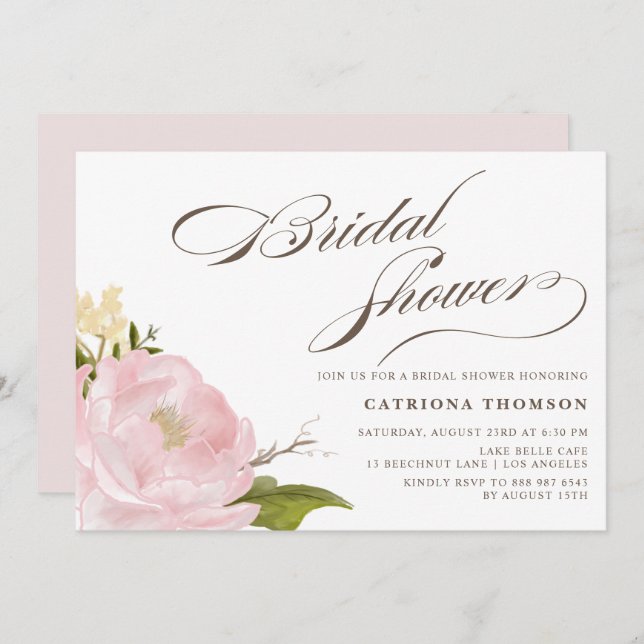 Romantic Peony Flower Inbjudningskort för möhippan (Fram/baksida)