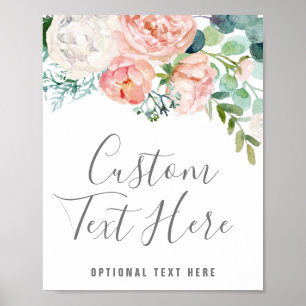 Romantic Peony Flowers Anpassningsbar Text-tecken Poster