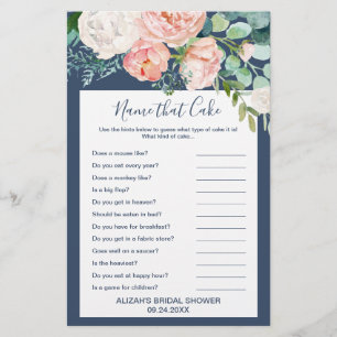 Romantic Peony Flowers Blå Namn som kummelspel Flygblad