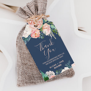 Romantic Peony Flowers Blå Tack-förmån Presentetikett