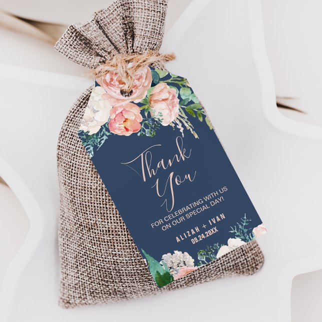 Romantic Peony Flowers | Blå Tack-förmån Presentetikett (Skapare uppladdad)