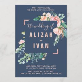 Romantic Peony Flowers | Blått Bröllop i Inbjudningar