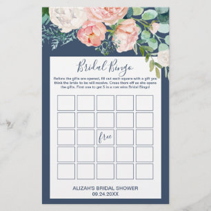 Romantic Peony Flowers Blått Möhippa Bingo-spel Flygblad