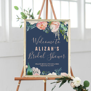 Romantic Peony Flowers Blue Möhippa Välkommen Poster
