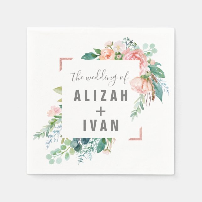 Romantic Peony Flowers Bröllop Pappersservett (Framsidan)