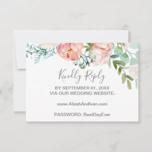 Romantic Peony Flowers Bröllop webbplats OSA kort