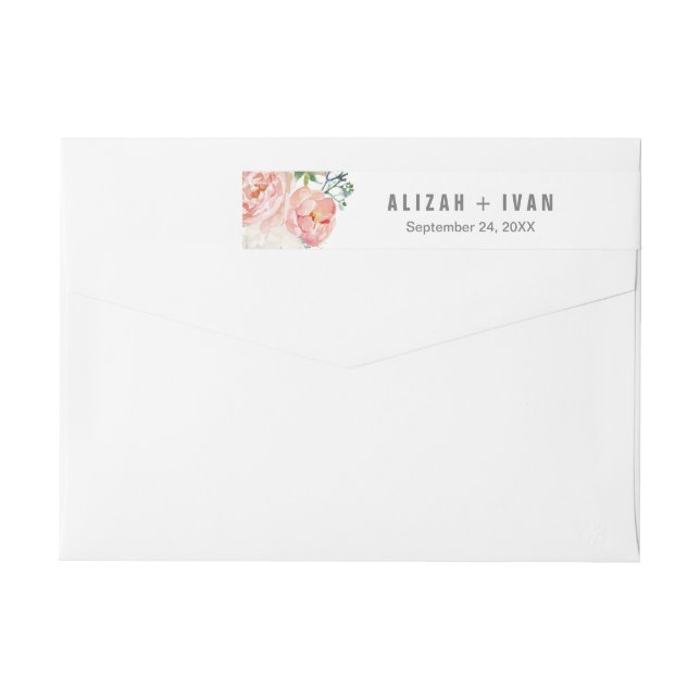 Romantic Peony Flowers Bröllop Wrap Around Label Etikettband (Baksidan)