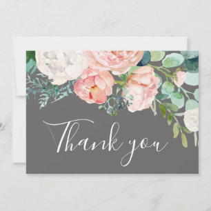 Romantic Peony Flowers Grått - tackkort Tack Kort