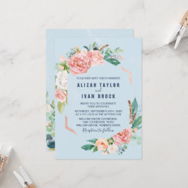 Romantic Peony Flowers | Light Blue Bröllop Invita Inbjudningar