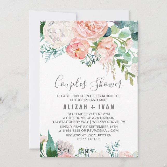 Romantic Peony Flowers Par Shower Inbjudningar (Framsida)