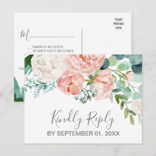 Romantic Peony Flowers Sång Request OSA Postcard Inbjudan Vykort