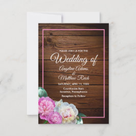 Romantic Peony Flowers Wooden Formal Bröllop Inbjudningar
