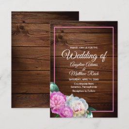 Romantic Peony Flowers Wooden Formal Bröllop Inbjudningar