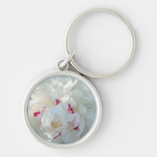 Romantic Peony Keychain Rund Silverfärgad Nyckelring