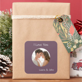 Romantic Personalized Couple Photo & Names Sticker Fyrkantigt Klistermärke