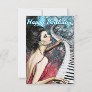Romantic Piano Music Dam i Red Birthday Card