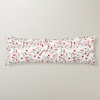 Romantic Pillow white with red flowers Kroppskudde