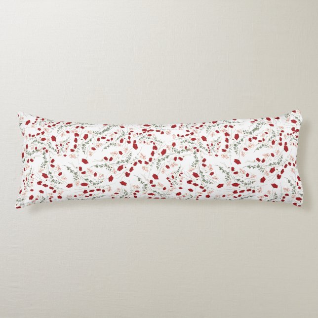 Romantic Pillow white with red flowers Kroppskudde (Framsidan)